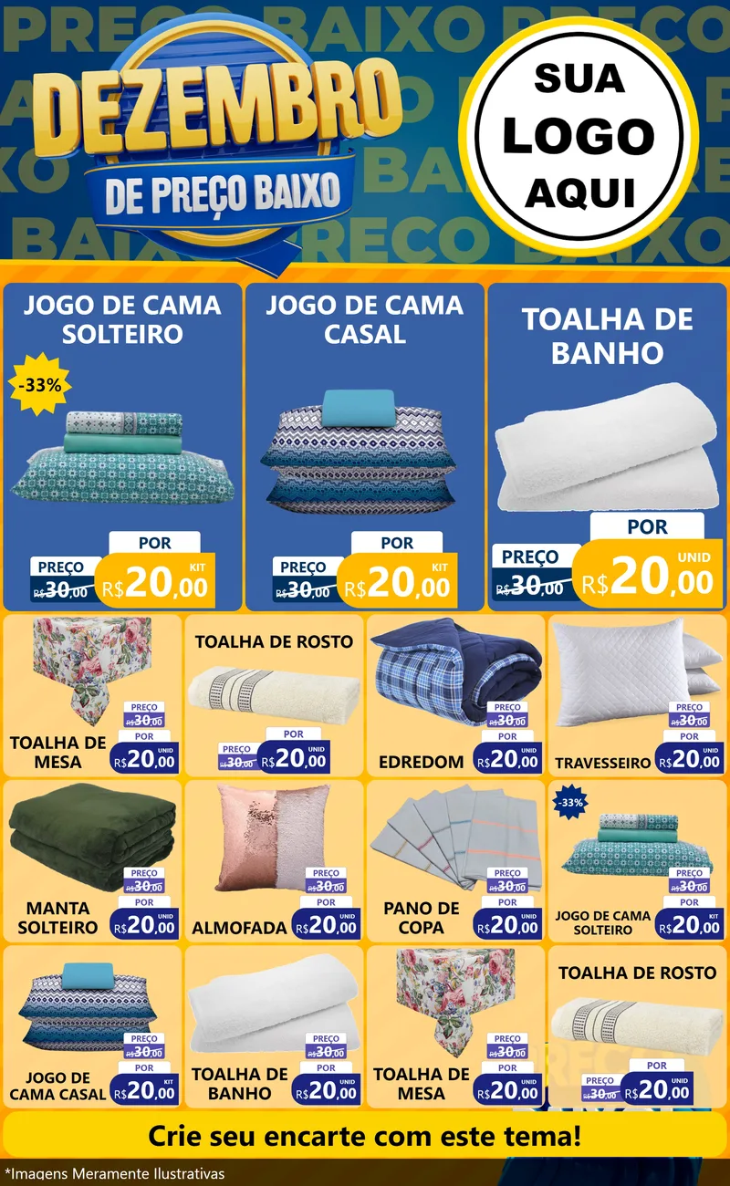 Modelo de Encarte para Encarte Grande com o tema Dezembro de Preço Baixo para Cama, Mesa e Banho