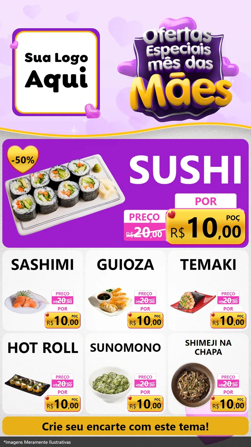 Modelo de Rede Social para Stories com o tema Ofertas Especiais - Mês das Mães para Comida japonesa