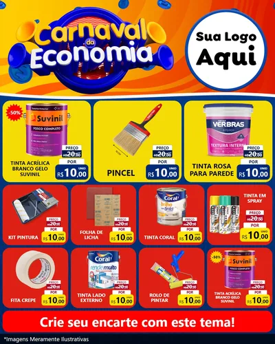 Modelo de Rede Social para Feed Instagram com o tema Carnaval da Economia para Tintas e Ferramentas