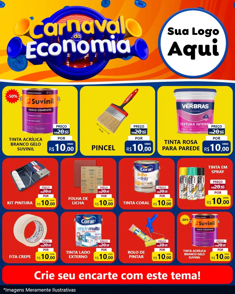 Modelo de Rede Social para Feed Instagram com o tema Carnaval da Economia para Tintas e Ferramentas