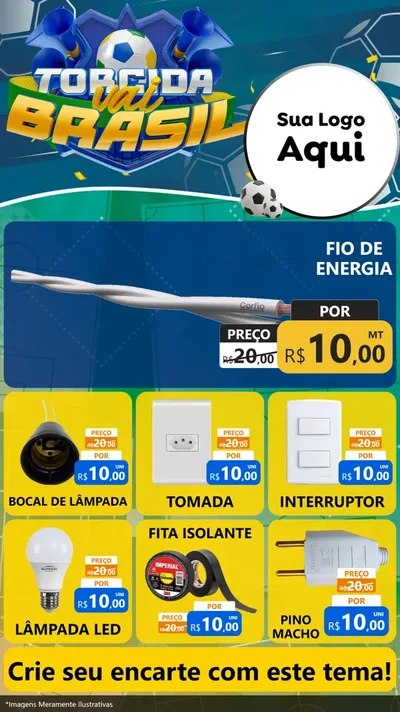 Modelo de Rede Social para Stories com o tema Torcida Vai Brasil - Copa para Materiais Elétricos