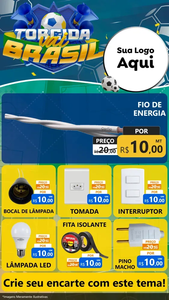 Modelo de Rede Social para Stories com o tema Torcida Vai Brasil - Copa para Materiais Elétricos