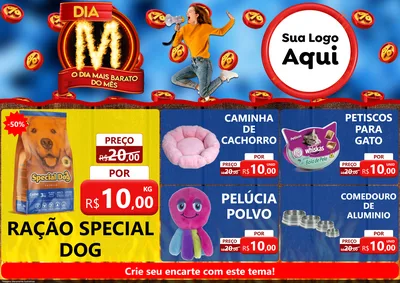 Modelo de Encarte para Encarte A4 Horizontal com o tema Dia M - O Dia Mais Barato Do Mês para Pet Shop