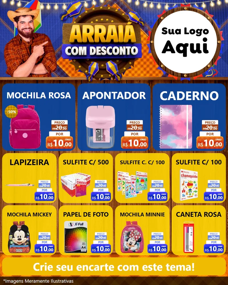 Modelo de Rede Social para Feed Instagram com o tema Arraiá Com Desconto para Papelaria