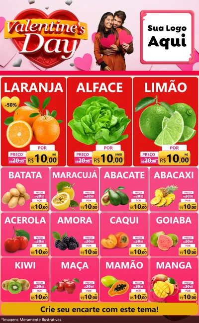 Modelo de Encarte para Encarte Grande com o tema Valentine's Day para Hortifrúti