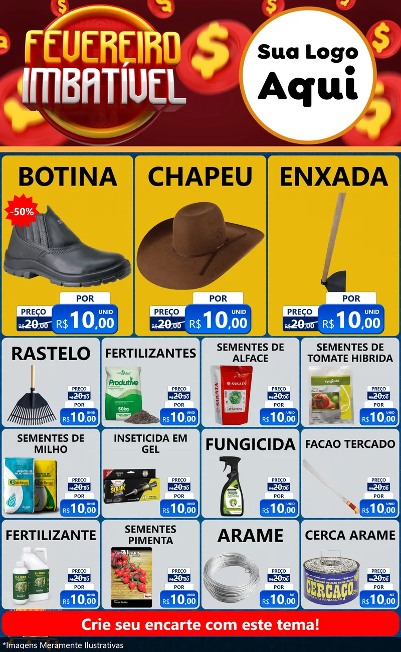 Modelo de Encarte para Encarte Grande com o tema Fevereiro Imbatível para Agropecuária