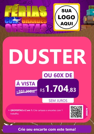 Modelo de Cartaz para Cartaz A4 Vertical com o tema Férias com Grandes Ofertas para Concessionaria de Carros