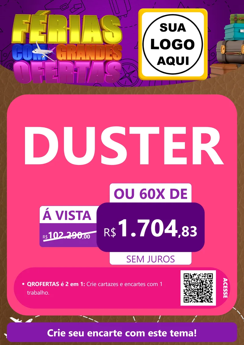 Modelo de Cartaz para Cartaz A4 Vertical com o tema Férias com Grandes Ofertas para Concessionaria de Carros