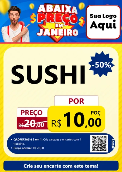 Modelo de Cartaz para Cartaz A4 Vertical com o tema Abaixa Preço em Janeiro para Comida japonesa