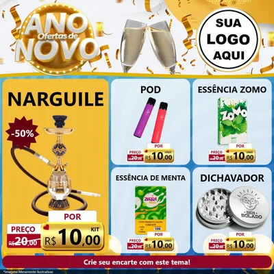 Modelo de Rede Social para Feed Facebook com o tema Ofertas de Ano Novo para Tabacaria
