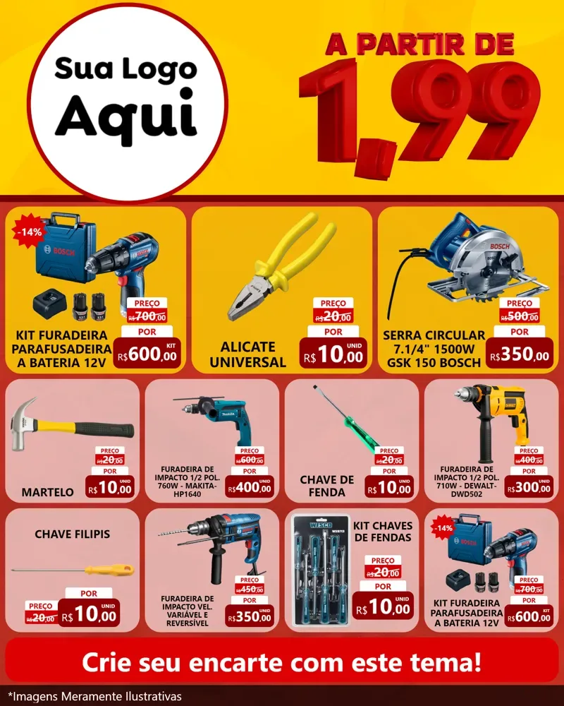 Modelo de Rede Social para Feed Instagram com o tema A Partir de Um e Noventa e Nove - 1,99 para Maquinas e Ferramentas