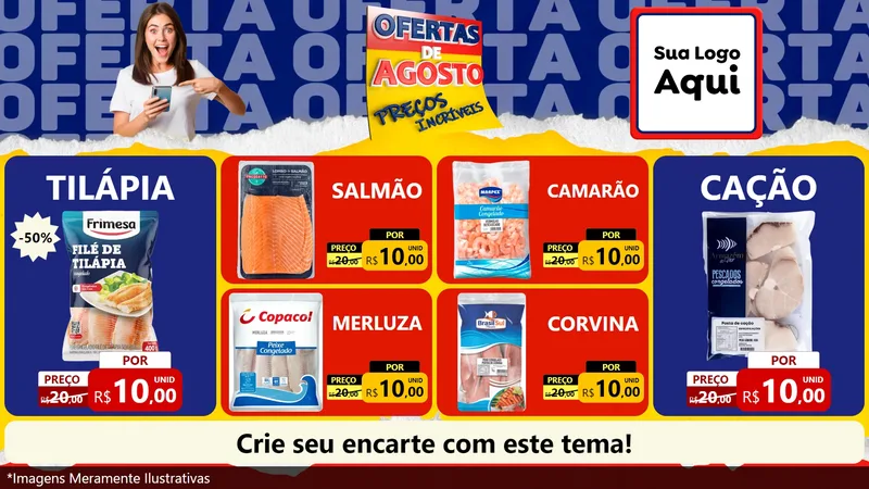 Modelo de TV para TV Horizontal com o tema Ofertas de Agosto - Preços Incríveis para Peixaria