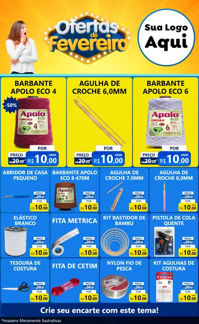 Modelo de Encarte para Encarte Grande com o tema Ofertas de Fevereiro para Armarinho e Aviamentos