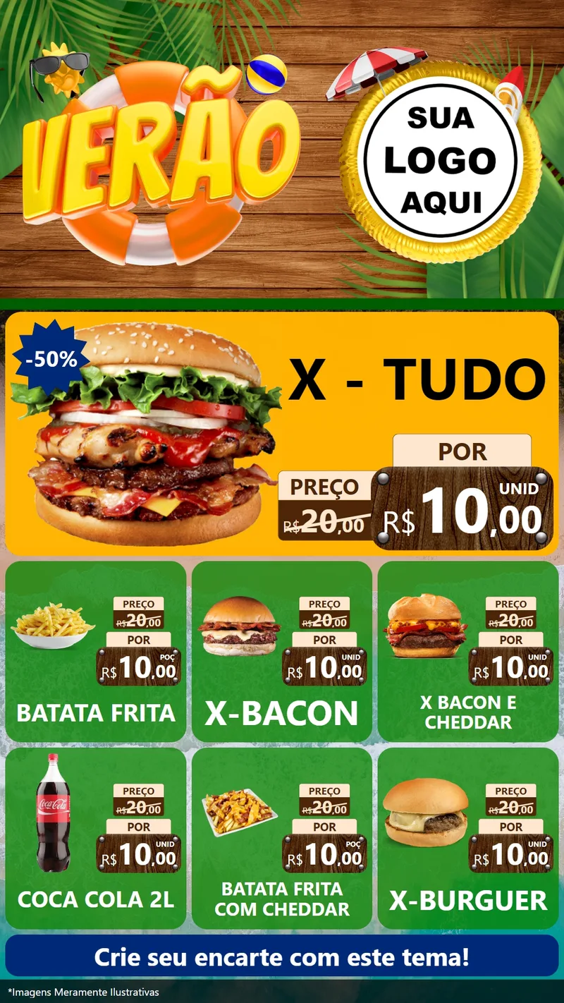 Modelo de Rede Social para Stories com o tema Verão para Hamburgueria