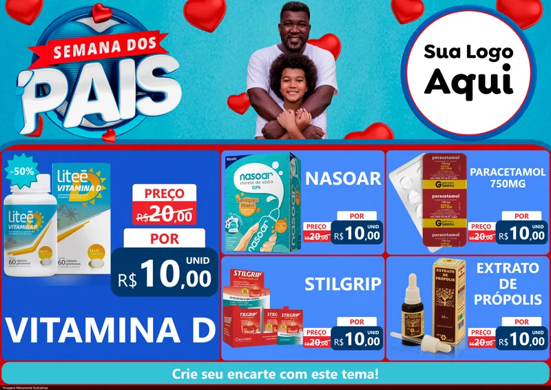Modelo de Encarte para Encarte A4 Horizontal com o tema Semana Dos Pais para Farmácia
