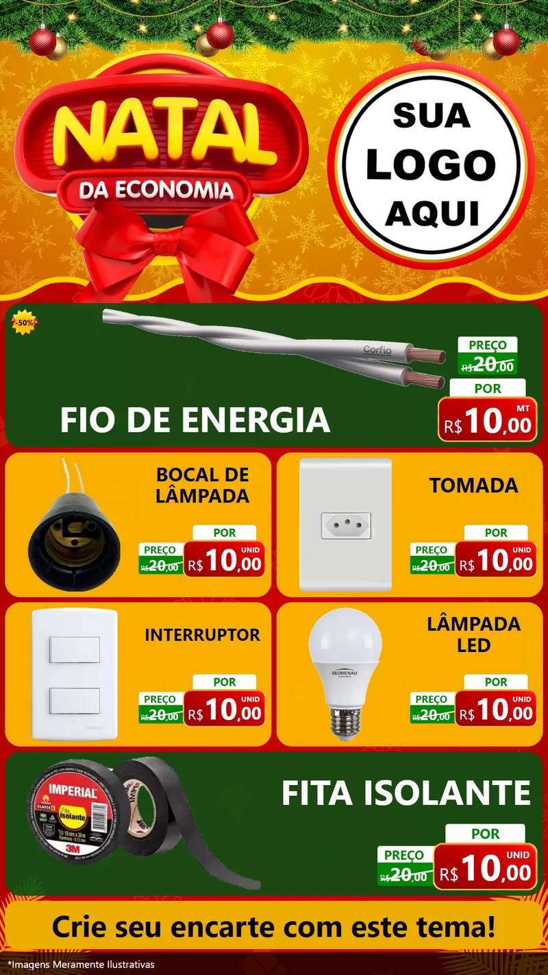 Modelo de TV para TV Vertical com o tema Natal da Economia para Materiais Elétricos