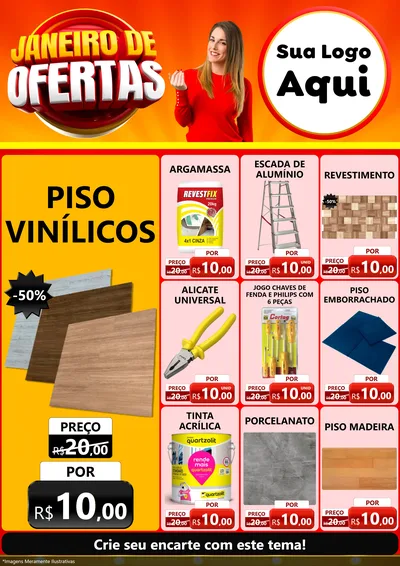 Modelo de Encarte para Encarte A4 Vertical com o tema Janeiro de Ofertas para Material para Construção
