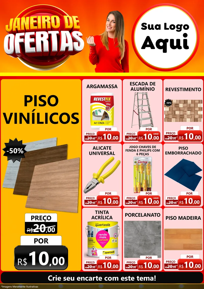 Modelo de Encarte para Encarte A4 Vertical com o tema Janeiro de Ofertas para Material para Construção