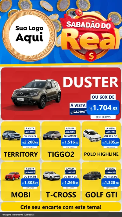 Modelo de Rede Social para Stories com o tema Sabadão do Real para Concessionaria de Carros