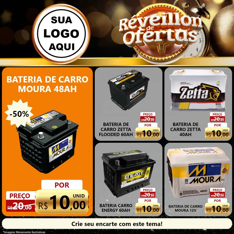 Modelo de Rede Social para Feed Facebook com o tema Réveillon de Ofertas para Baterias Elétricas
