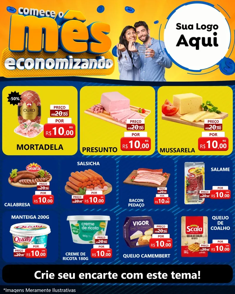 Modelo de Rede Social para Feed Instagram com o tema Comece O Mês Economizando para Frios e Laticínios