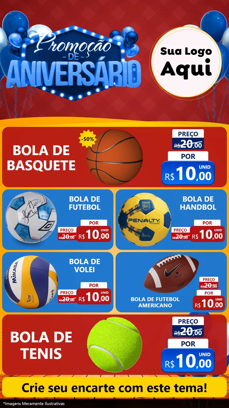 Modelo de TV para TV Vertical com o tema Promoção de Aniversário para Artigos Esportivos