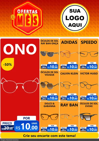 Modelo de Encarte para Encarte A4 Vertical com o tema Ofertas do Mês para Óticas