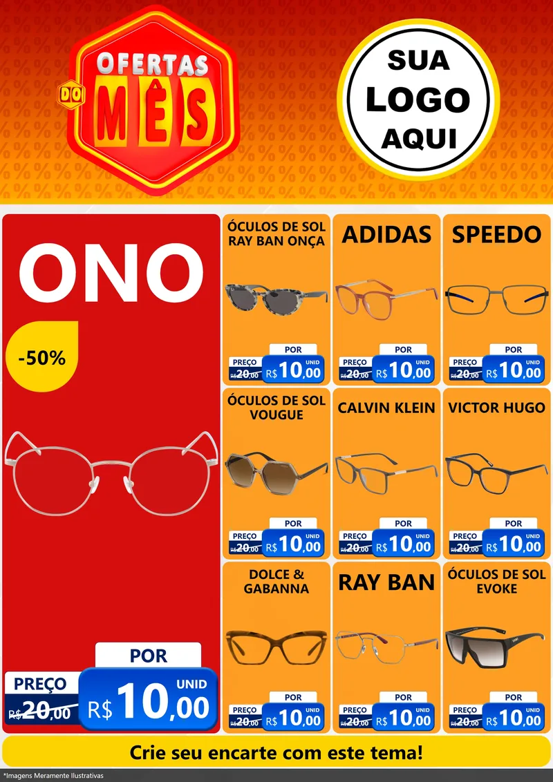 Modelo de Encarte para Encarte A4 Vertical com o tema Ofertas do Mês para Óticas