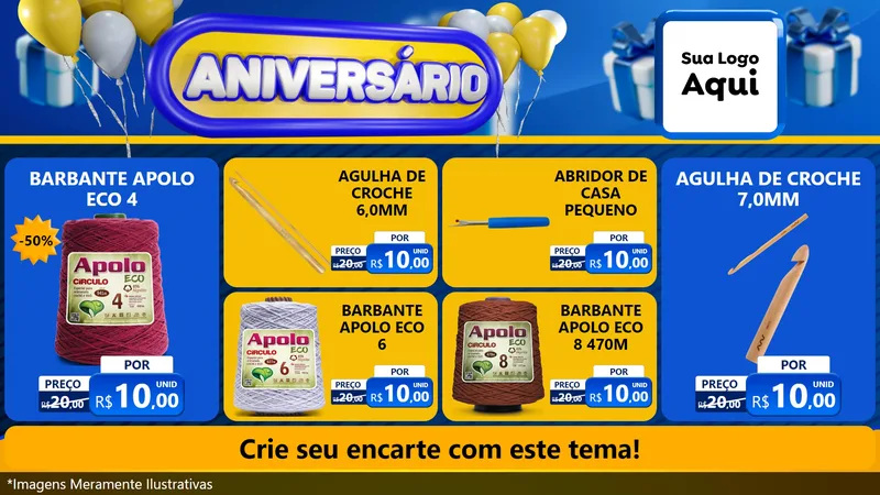 Modelo de TV para TV Horizontal com o tema Aniversário para Armarinho e Aviamentos