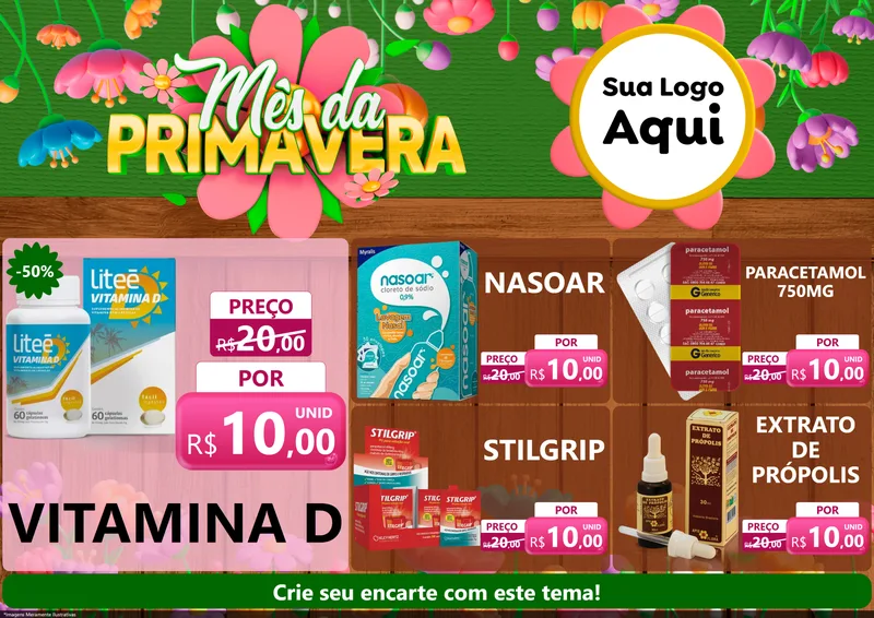 Modelo de Encarte para Encarte A4 Horizontal com o tema Mês da Primavera para Farmácia