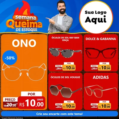 Modelo de Rede Social para Feed Facebook com o tema Semana Queima de Estoque para Óticas