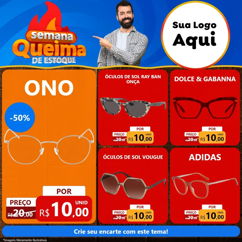 Modelo de Rede Social para Feed Facebook com o tema Semana Queima de Estoque para Óticas