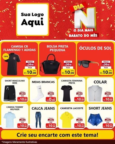 Modelo de Rede Social para Feed Instagram com o tema Dia N o Dia Mais Barato do Mês para Roupas e acessórios