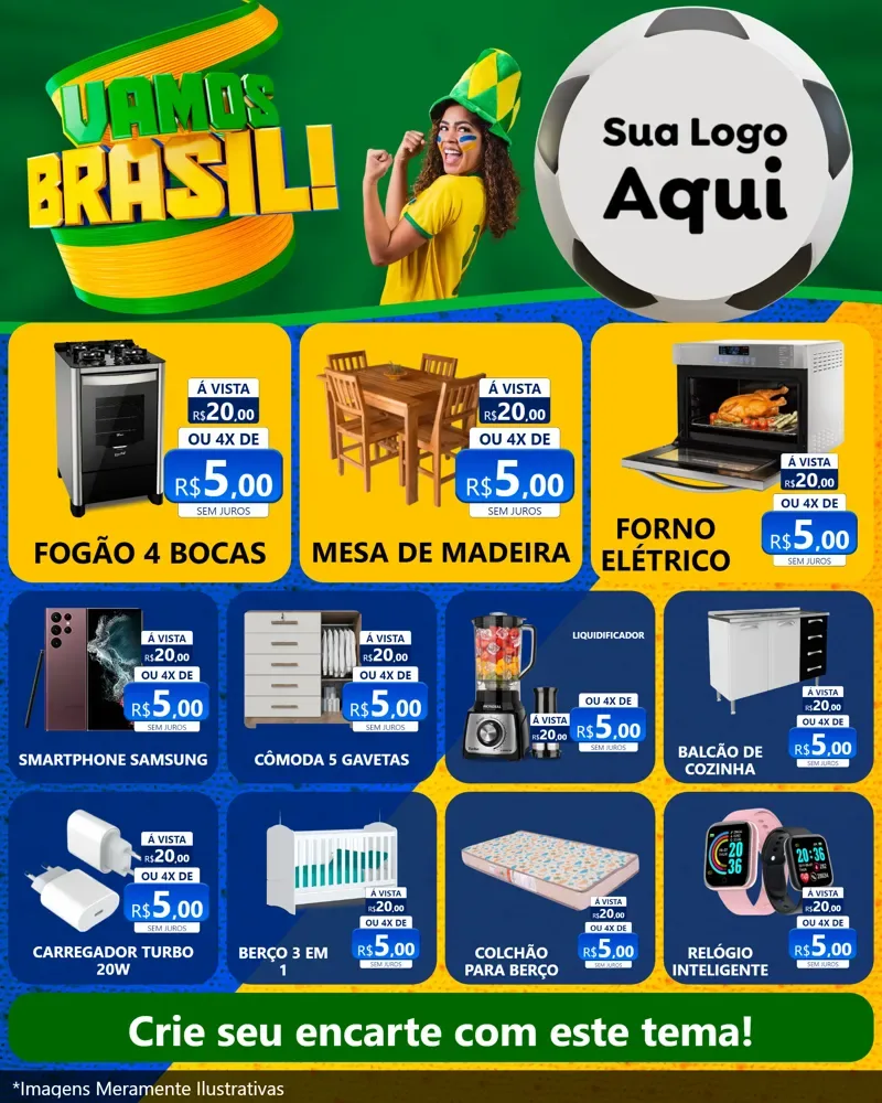 Modelo de Rede Social para Feed Instagram com o tema Vamos Brasil - Copa para Móveis e Eletro