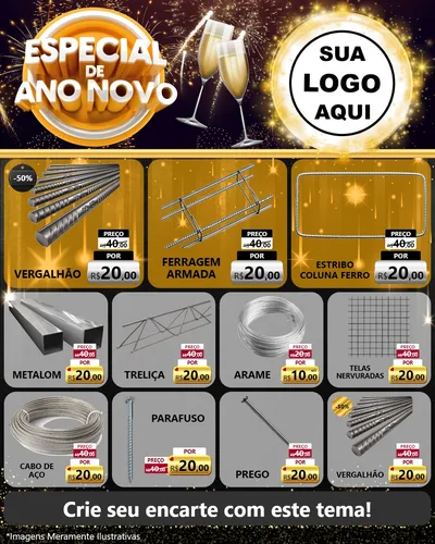 Modelo de Rede Social para Feed Instagram com o tema Especial de Ano Novo para Ferragens
