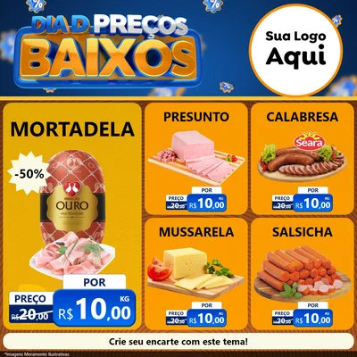 Modelo de Rede Social para Feed Facebook com o tema Dia D Preço Baixo para Frios e Laticínios