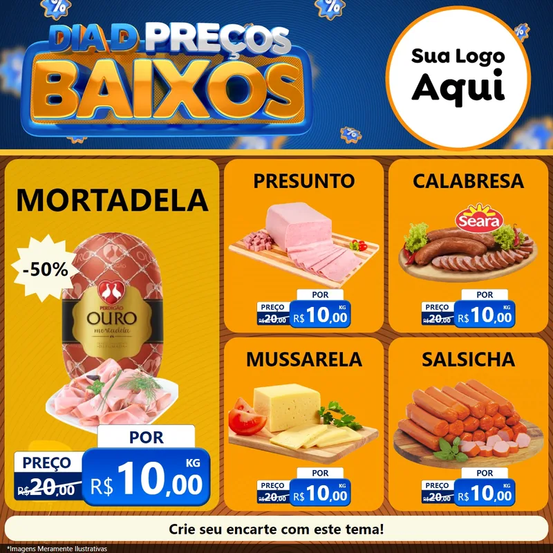Modelo de Rede Social para Feed Facebook com o tema Dia D Preço Baixo para Frios e Laticínios