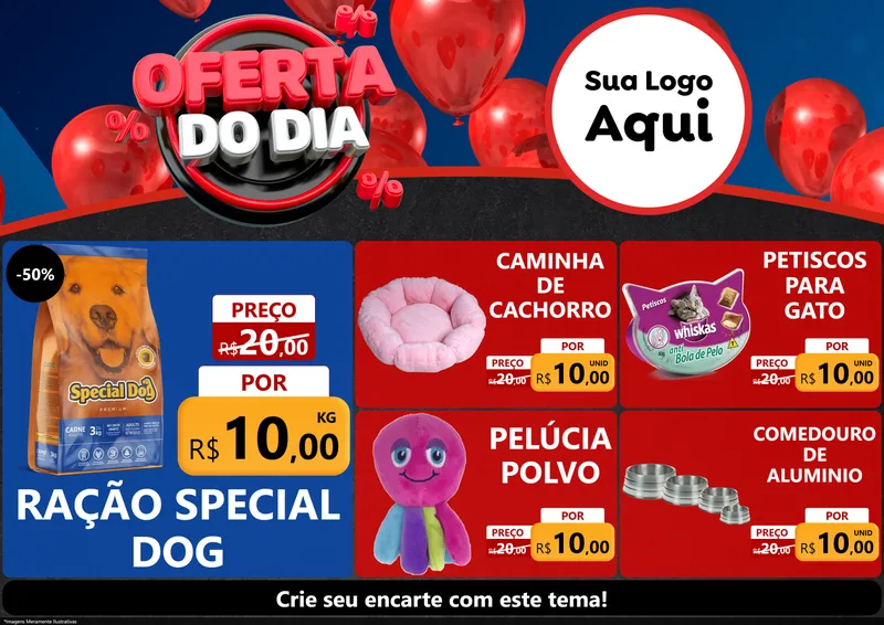Modelo de Encarte para Encarte A4 Horizontal com o tema Oferta do Dia para Pet Shop