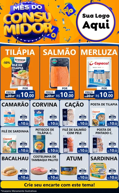 Modelo de Encarte para Encarte Grande com o tema Mês do Consumidor para Peixaria
