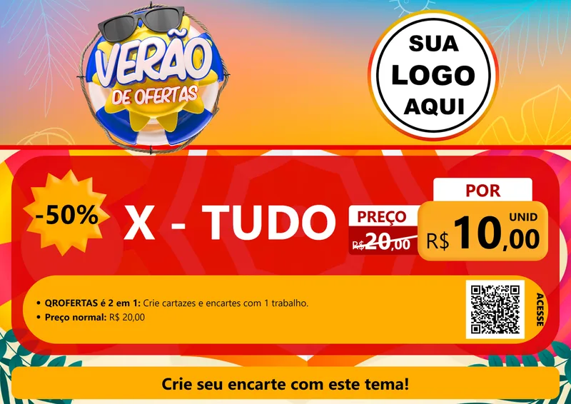 Modelo de Cartaz para Cartaz A4 Horizontal com o tema Verão de Ofertas para Hamburgueria