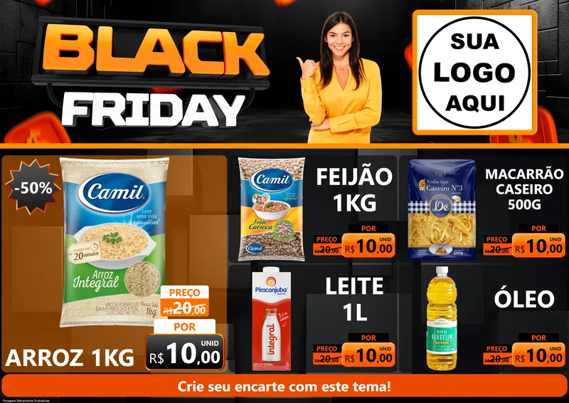 Modelo de Encarte para Encarte A4 Horizontal com o tema Black Friday para Supermercado