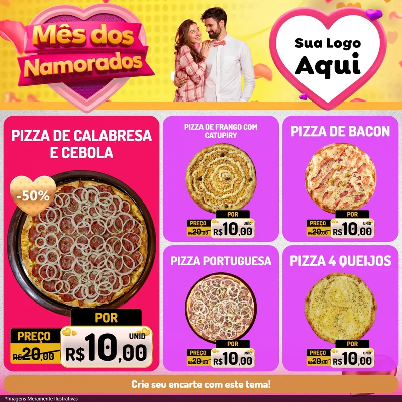 Modelo de Rede Social para Feed Facebook com o tema Mês dos Namorados para Pizzaria