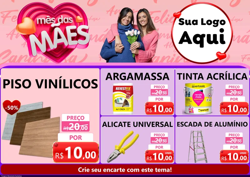 Modelo de Encarte para Encarte A4 Horizontal com o tema Mês Das Mães para Material para Construção