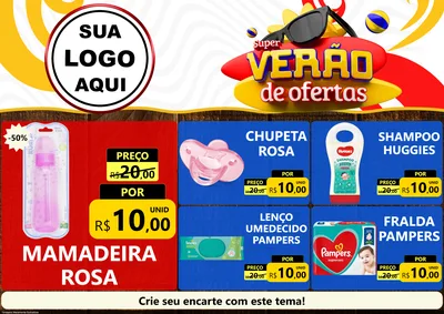 Modelo de Encarte para Encarte A4 Horizontal com o tema Super Verão de Ofertas para Bebês