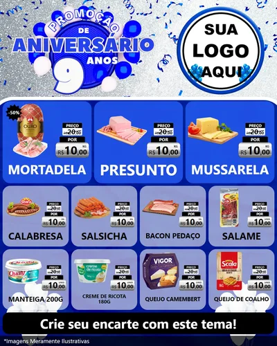 Modelo de Rede Social para Feed Instagram com o tema Promoção de Aniversário - 9 Anos para Frios e Laticínios