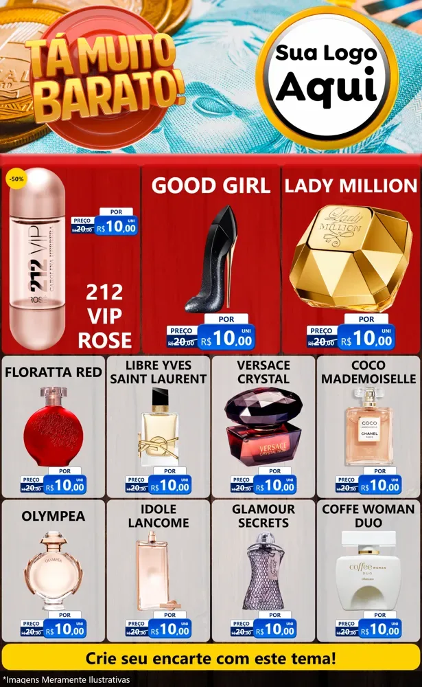 Modelo de Encarte para Encarte Grande com o tema Está Muito Barato para Perfumes