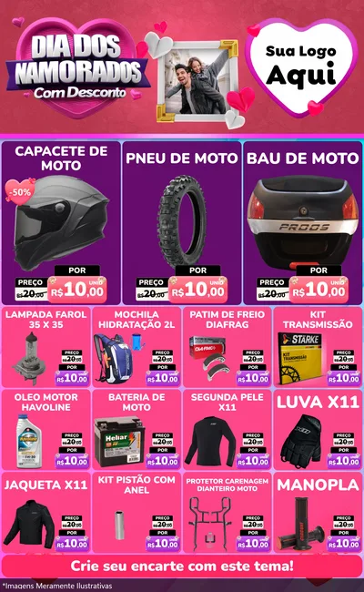 Modelo de Encarte para Encarte Grande com o tema Dia Dos Namorados Com Desconto para Moto peças