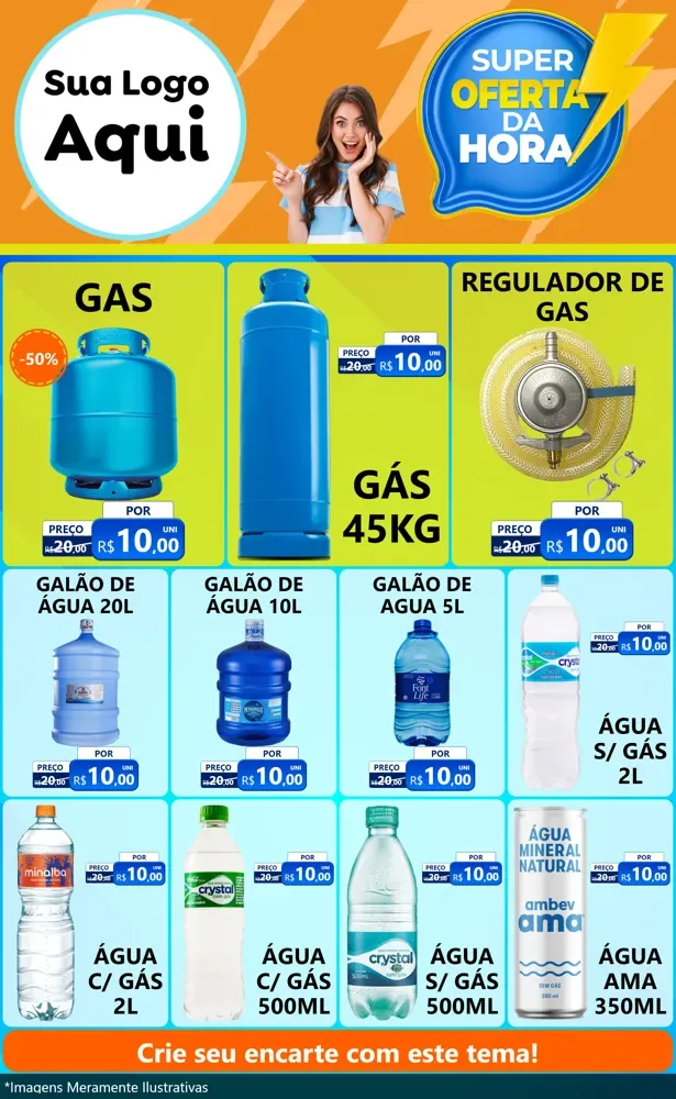 Modelo de Encarte para Encarte Grande com o tema Super Oferta da Hora para Água e gás