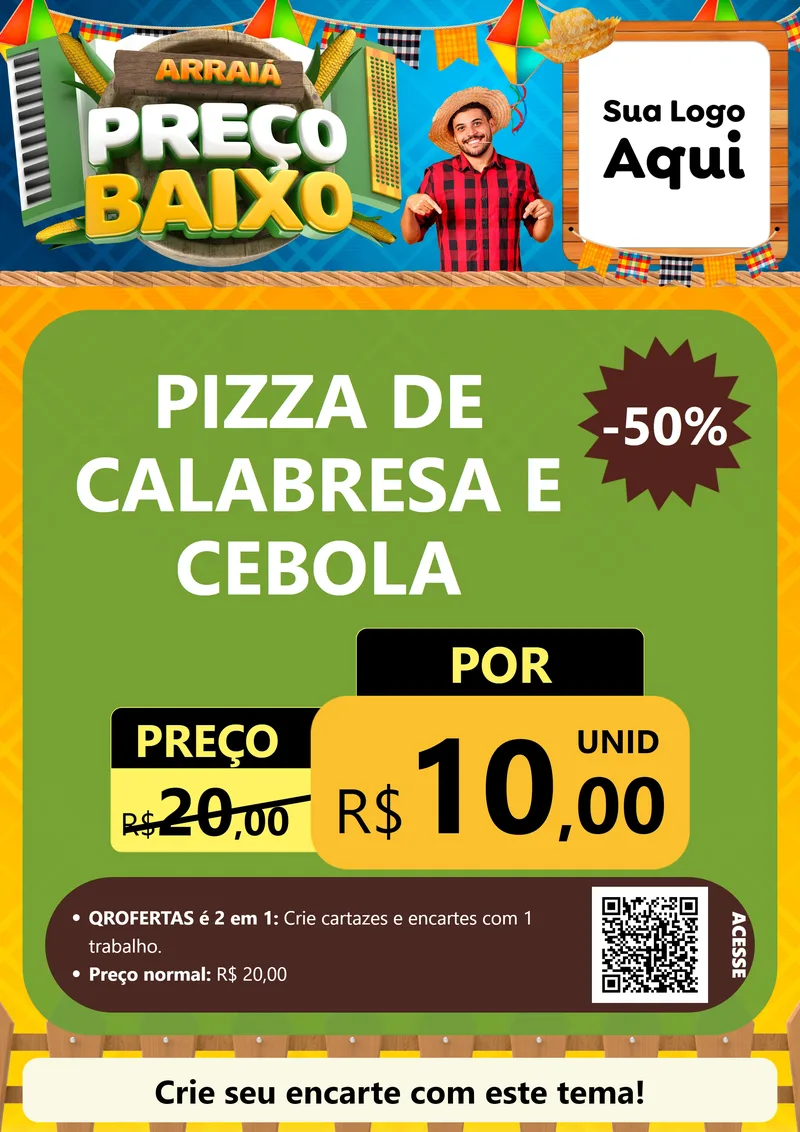 Modelo de Cartaz para Cartaz A4 Vertical com o tema Arraiá de Preço Baixo - Junina para Pizzaria