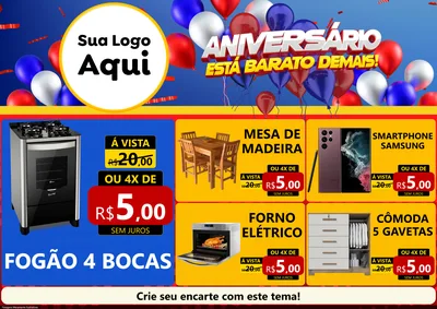 Modelo de Encarte para Encarte A4 Horizontal com o tema Aniversário para Móveis e Eletro